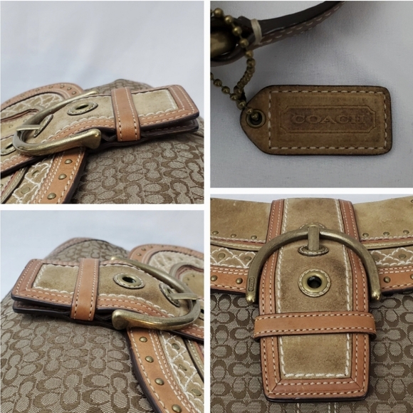 Coach Soho Brown/Tan Suede Large Y2K Purse / Shoulder Bag #F11517 Stud / Stitch - Picture 4 of 13